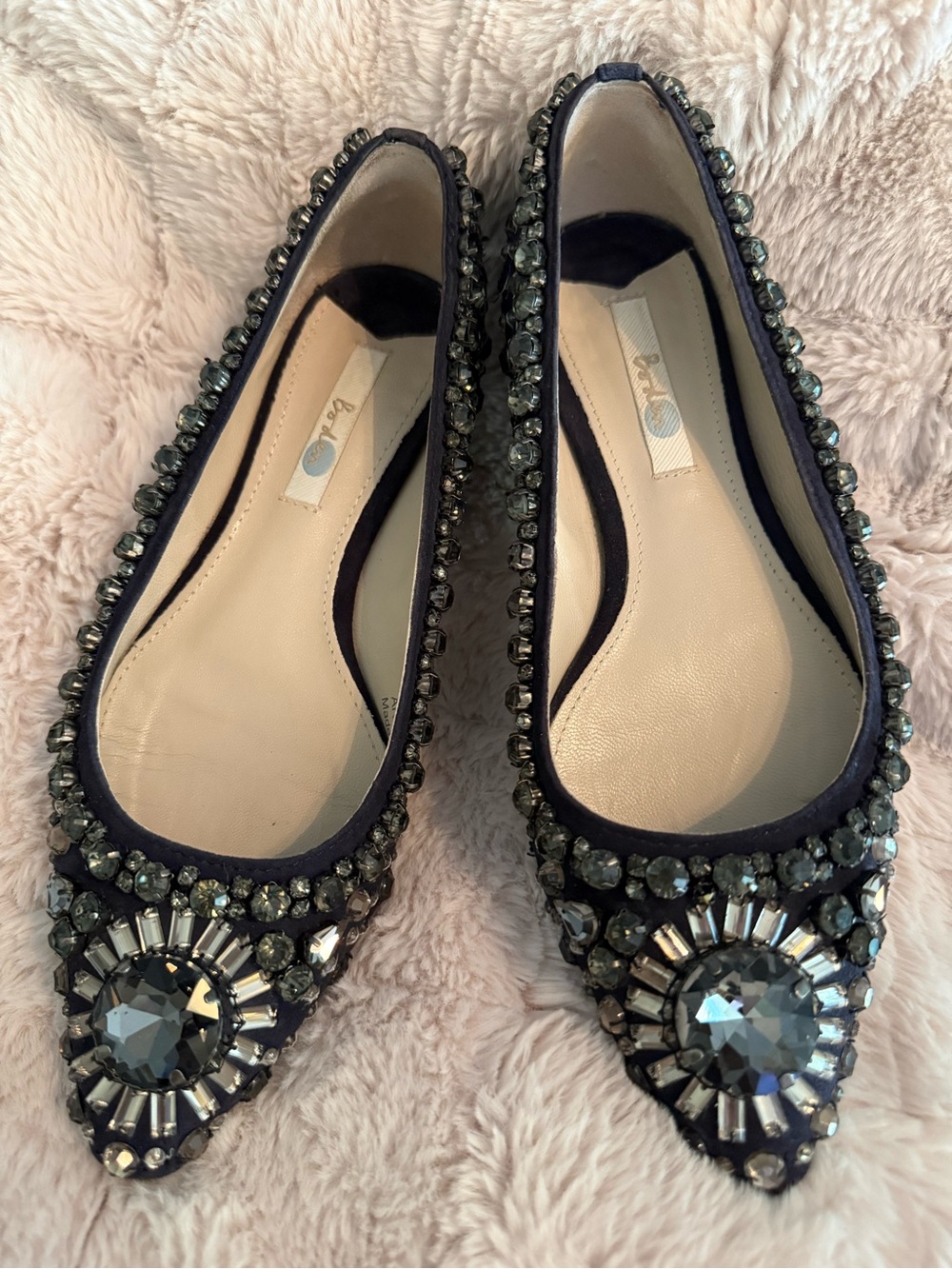 Boden Navy Jeweled Pointed Toe Flats EU37.5 (US7-7.5)